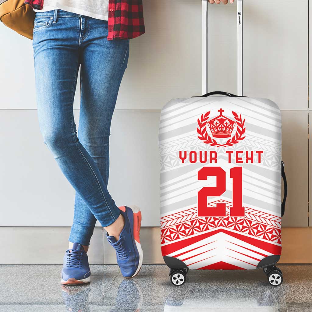 Custom Pacific Rugby Spirit Luggage Cover Tonga Ngatu Pride White Edition - Polynesian Pride