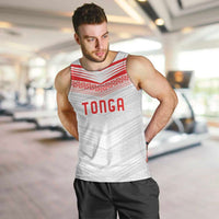 Custom Pacific Rugby Spirit Men Tank Top Tonga Ngatu Pride White Edition - Polynesian Pride