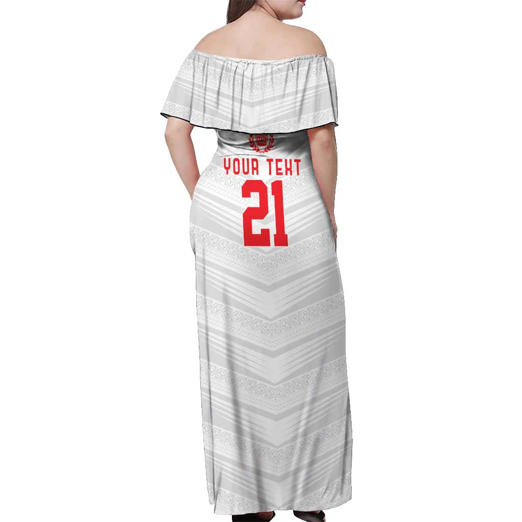 Custom Pacific Rugby Spirit Off Shoulder Maxi Dress Tonga Ngatu Pride White Edition - Polynesian Pride