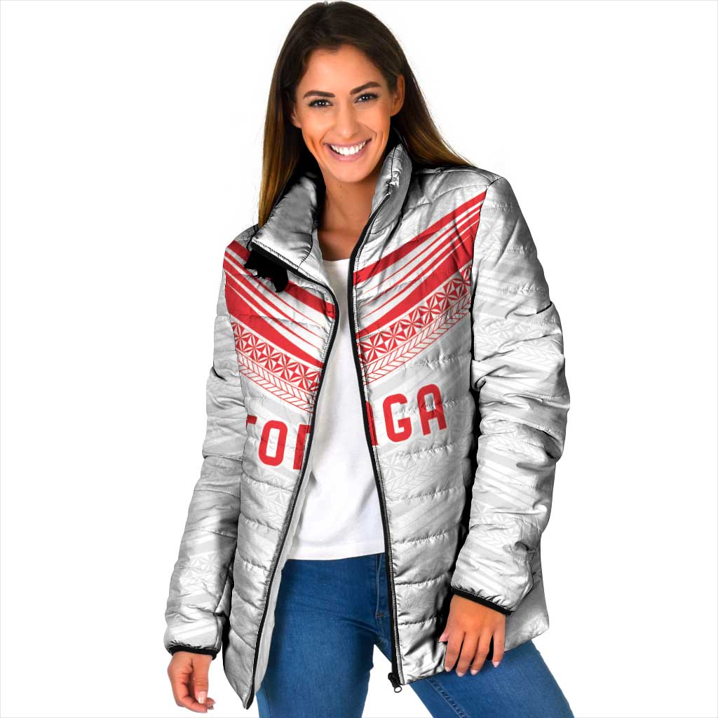 Custom Pacific Rugby Spirit Padded Jacket Tonga Ngatu Pride White Edition - Polynesian Pride