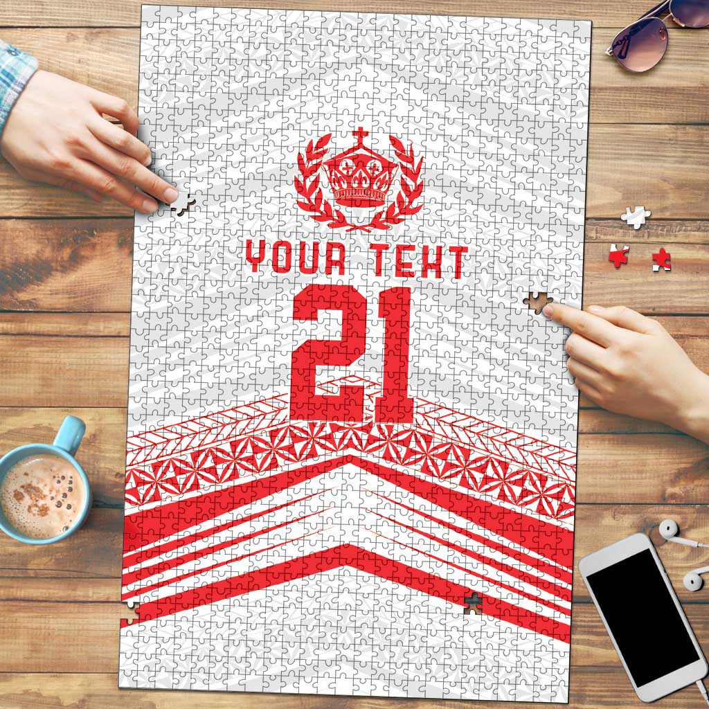 Custom Pacific Rugby Spirit Puzzle Tonga Ngatu Pride White Edition - Polynesian Pride