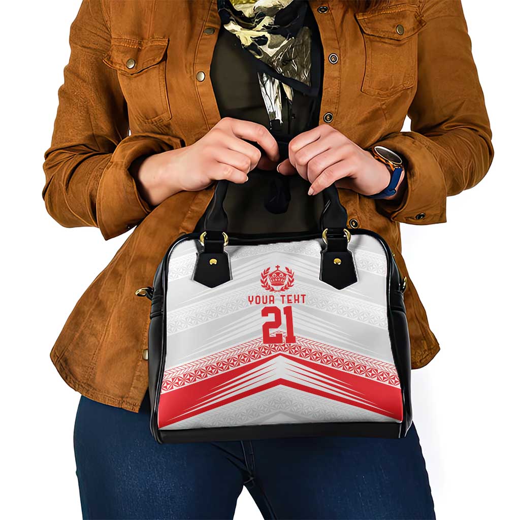 Custom Pacific Rugby Spirit Shoulder Handbag Tonga Ngatu Pride White Edition - Polynesian Pride