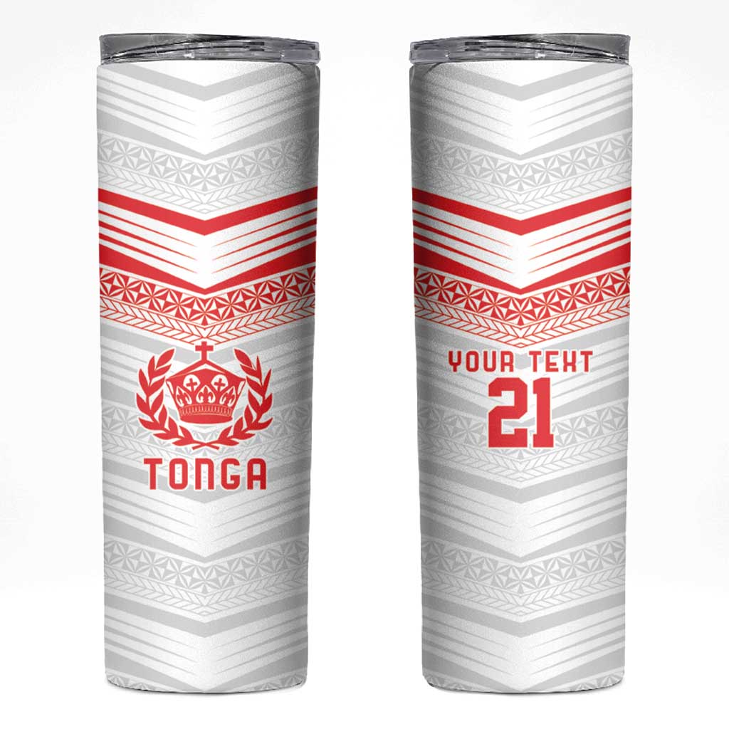 Custom Pacific Rugby Spirit Skinny Tumbler Tonga Ngatu Pride White Edition - Polynesian Pride