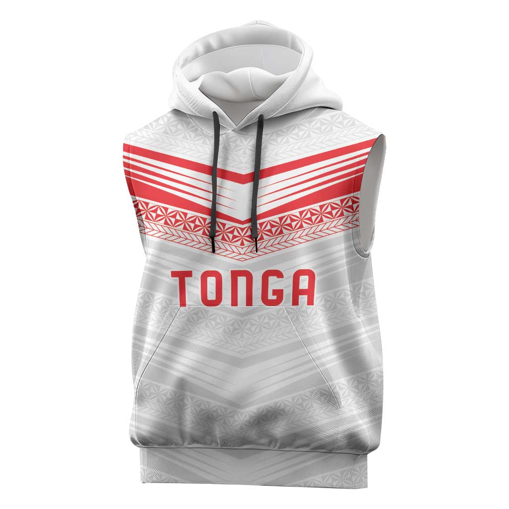 Custom Pacific Rugby Spirit Sleeveless Hoodie Tonga Ngatu Pride White Edition - Polynesian Pride
