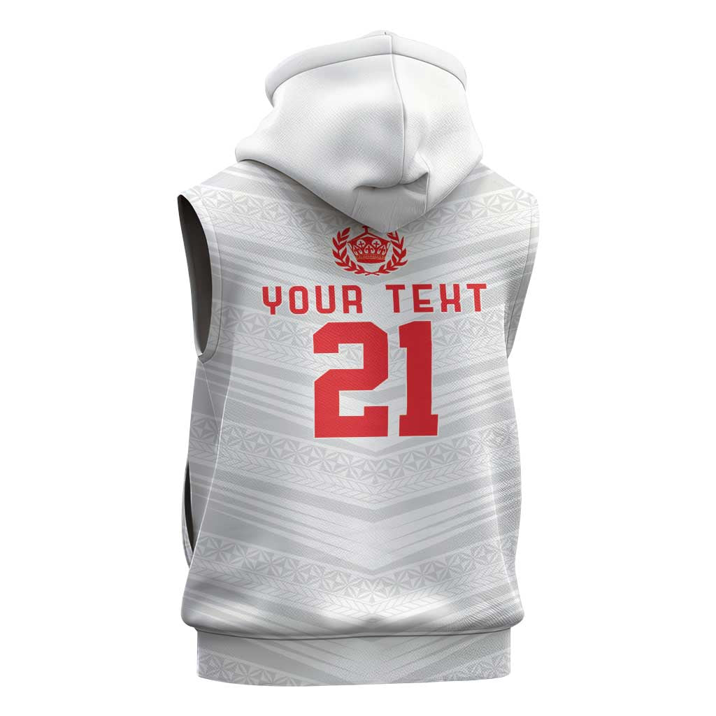 Custom Pacific Rugby Spirit Sleeveless Hoodie Tonga Ngatu Pride White Edition - Polynesian Pride