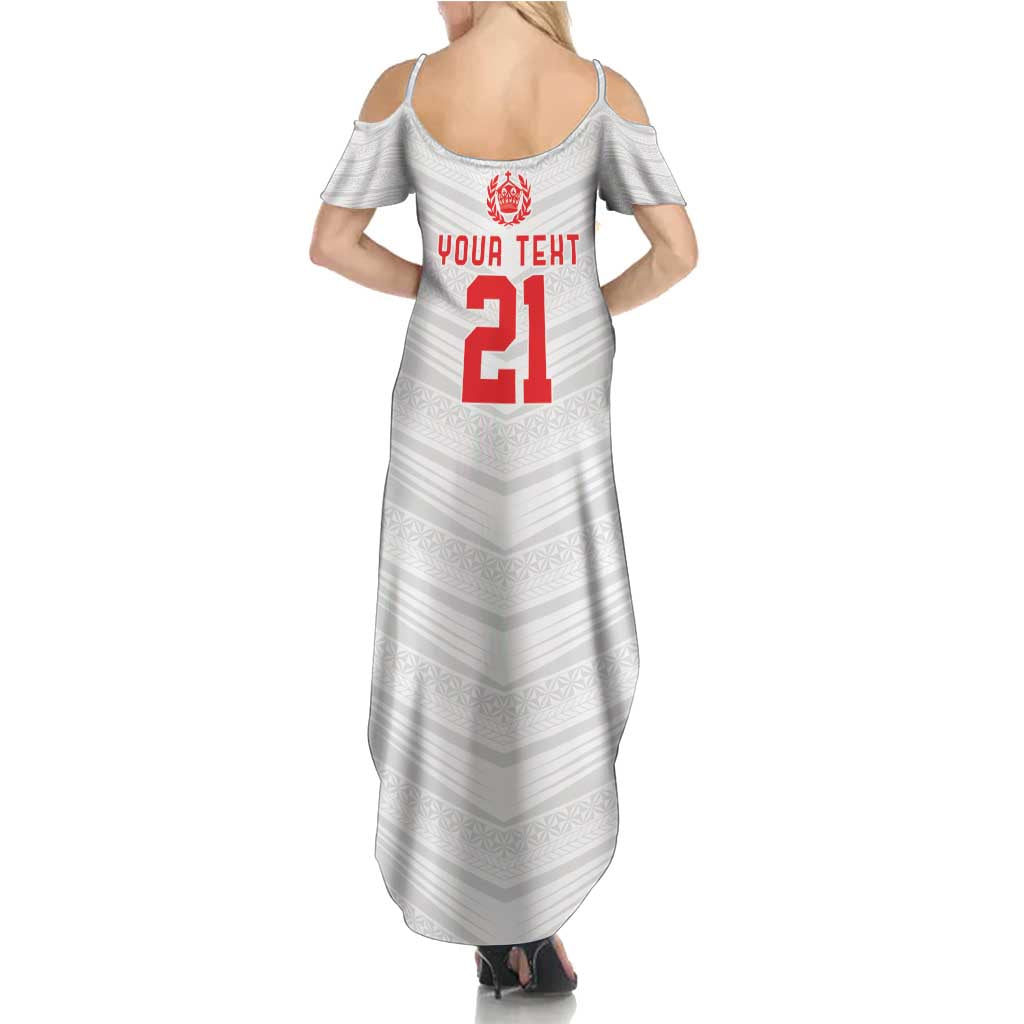 Custom Pacific Rugby Spirit Summer Maxi Dress Tonga Ngatu Pride White Edition - Polynesian Pride