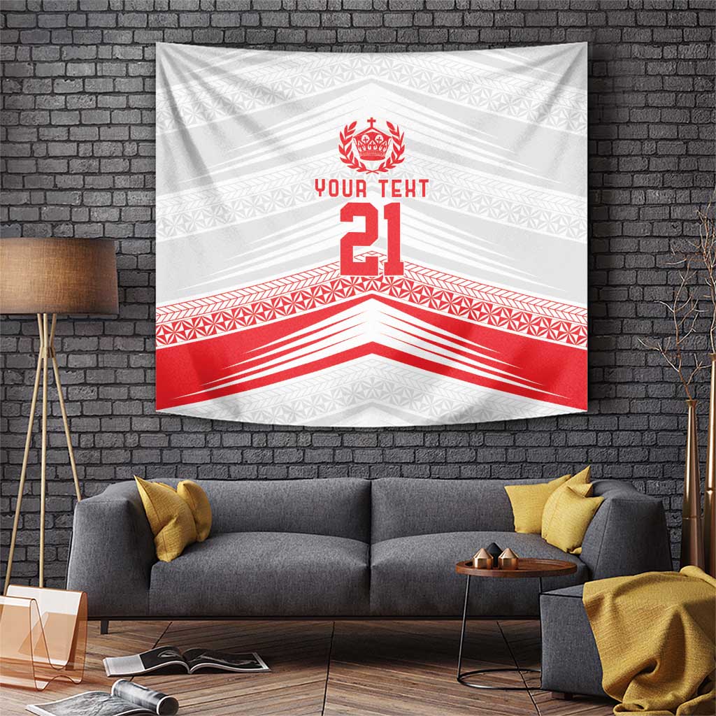 Custom Pacific Rugby Spirit Tapestry Tonga Ngatu Pride White Edition - Polynesian Pride