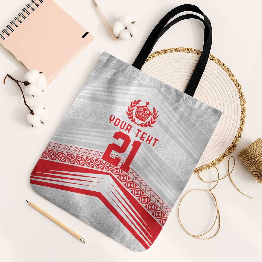 Custom Pacific Rugby Spirit Tote Bag Tonga Ngatu Pride White Edition - Polynesian Pride