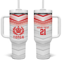 Custom Pacific Rugby Spirit Tumbler With Handle Tonga Ngatu Pride White Edition - Polynesian Pride