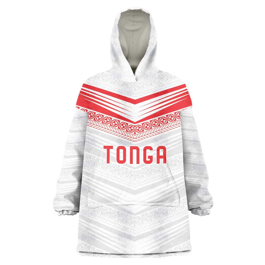 Custom Pacific Rugby Spirit Wearable Blanket Hoodie Tonga Ngatu Pride White Edition - Polynesian Pride