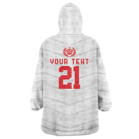 Custom Pacific Rugby Spirit Wearable Blanket Hoodie Tonga Ngatu Pride White Edition - Polynesian Pride