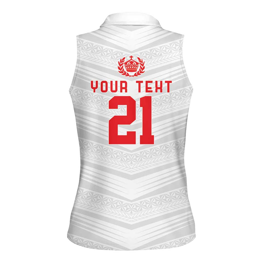 Custom Pacific Rugby Spirit Women Sleeveless Polo Shirt Tonga Ngatu Pride White Edition - Polynesian Pride