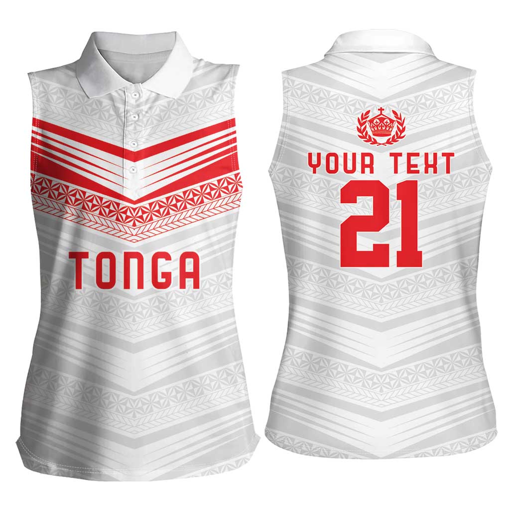 Custom Pacific Rugby Spirit Women Sleeveless Polo Shirt Tonga Ngatu Pride White Edition - Polynesian Pride