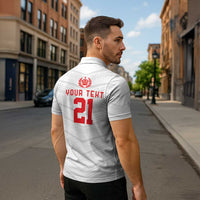 Custom Pacific Rugby Spirit Zipper Polo Shirt Tonga Ngatu Pride White Edition - Polynesian Pride