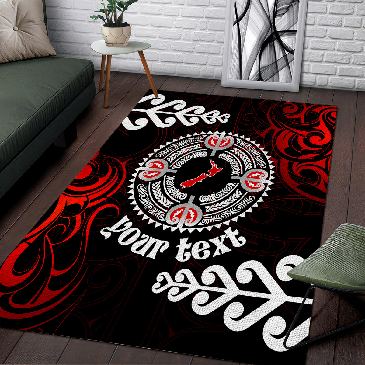 New Zealand Waitangi Day Personalised Area Rug Aotearoa Te Ra O Waitangi With Maori Tattoo LT9 Red - Polynesian Pride