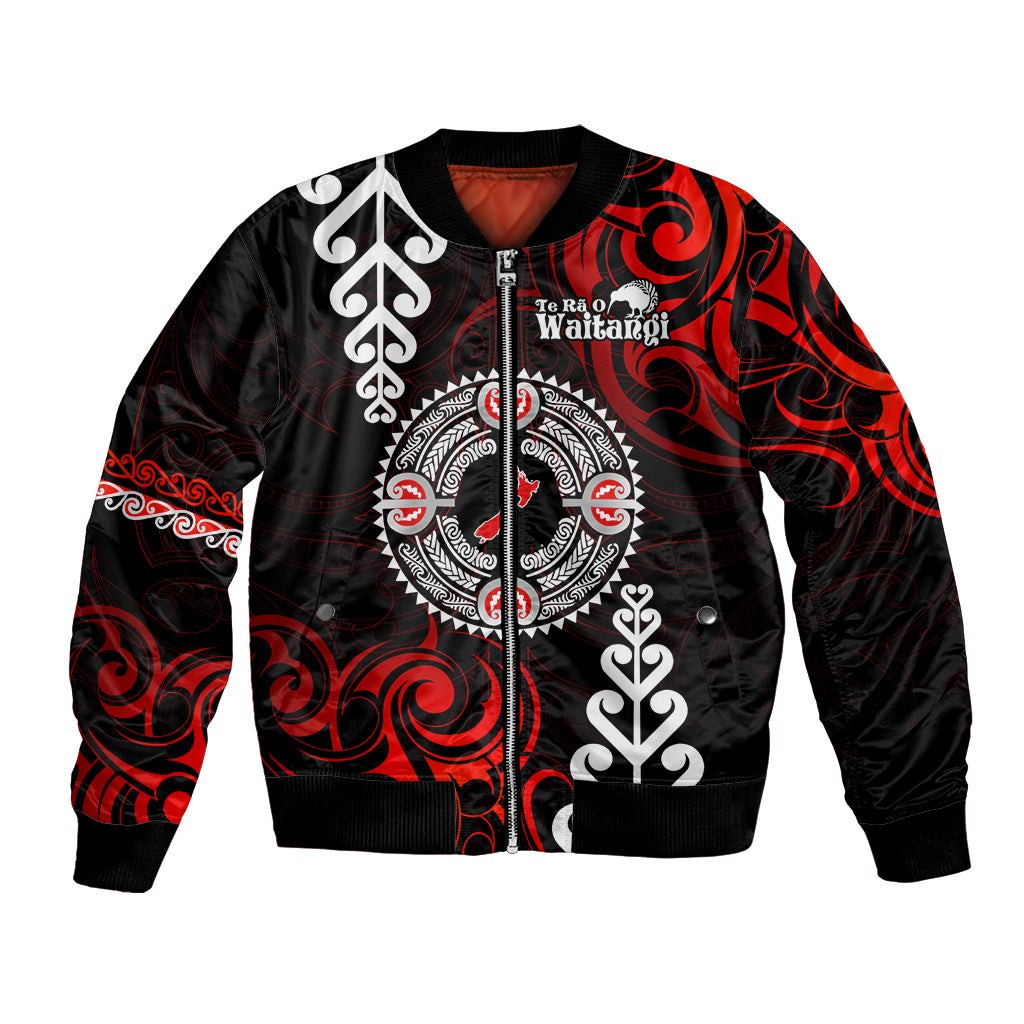 New Zealand Waitangi Day Personalised Bomber Jacket Aotearoa Te Ra O Waitangi With Maori Tattoo LT9 Unisex Red - Polynesian Pride