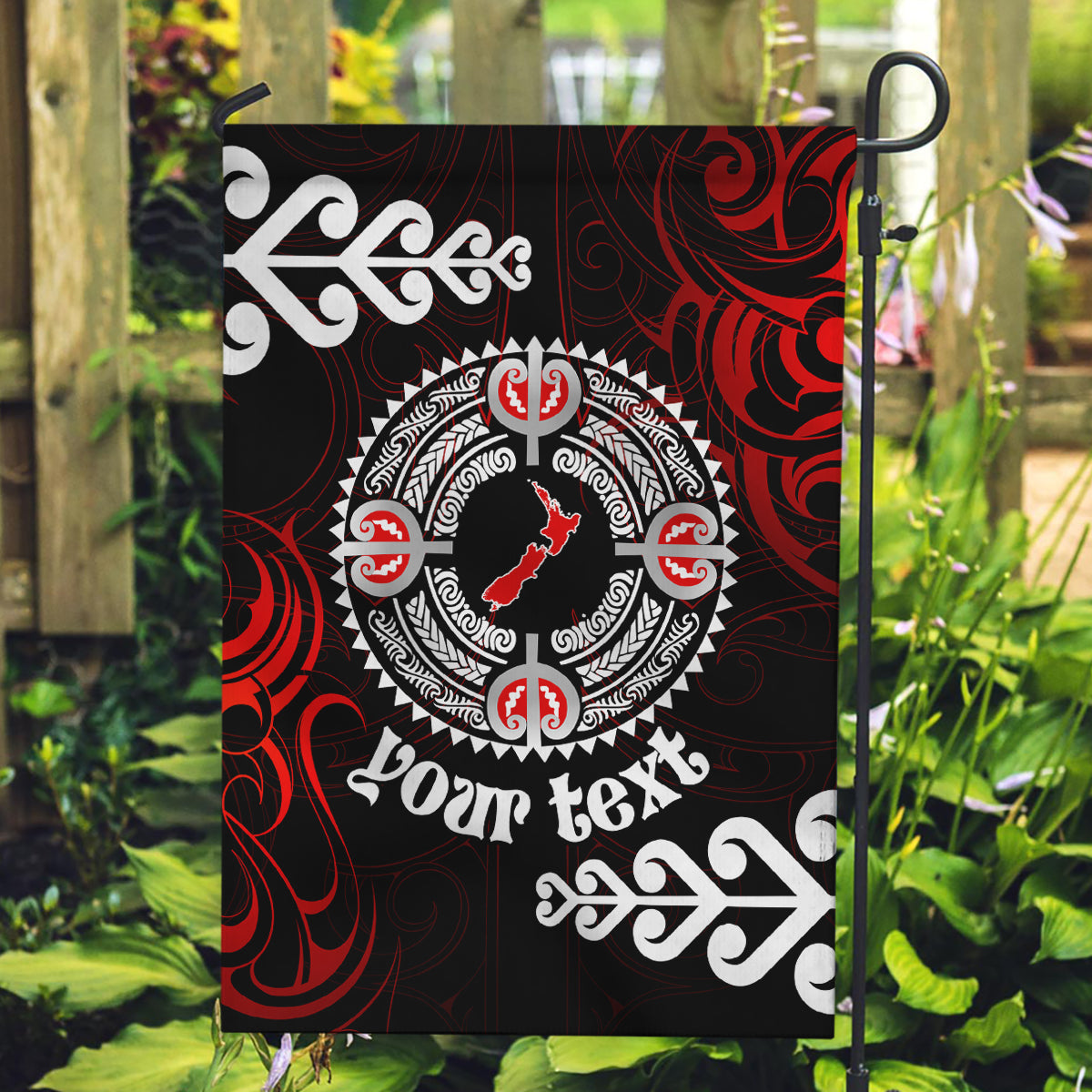 New Zealand Waitangi Day Personalised Garden Flag Aotearoa Te Ra O Waitangi With Maori Tattoo LT9 Garden Flag Red - Polynesian Pride