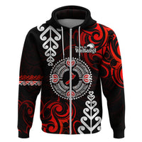 New Zealand Waitangi Day Personalised Hoodie Aotearoa Te Ra O Waitangi With Maori Tattoo LT9 Zip Hoodie Red - Polynesian Pride
