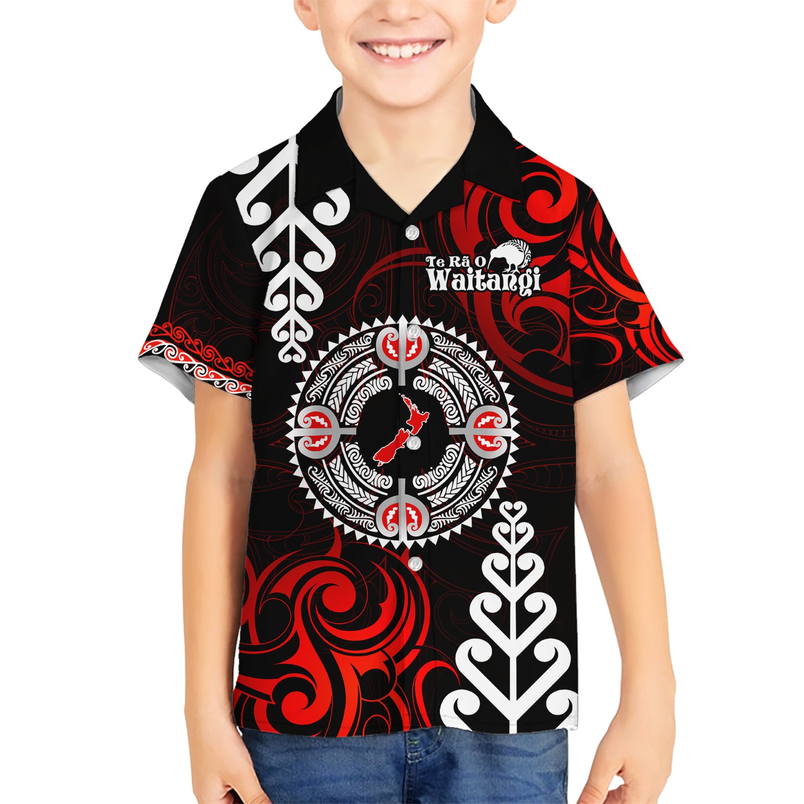 New Zealand Waitangi Day Personalised Kid Hawaiian Shirt Aotearoa Te Ra O Waitangi With Maori Tattoo LT9 Kid Red - Polynesian Pride