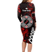 New Zealand Waitangi Day Personalised Long Sleeve Bodycon Dress Aotearoa Te Ra O Waitangi With Maori Tattoo LT9 - Polynesian Pride