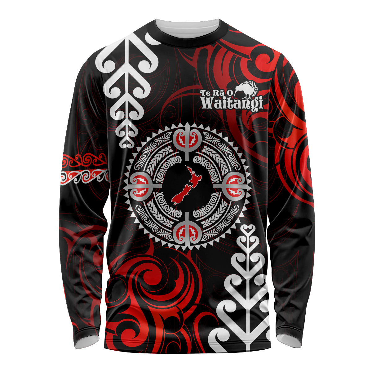 New Zealand Waitangi Day Personalised Long Sleeve Shirt Aotearoa Te Ra O Waitangi With Maori Tattoo LT9 Unisex Red - Polynesian Pride