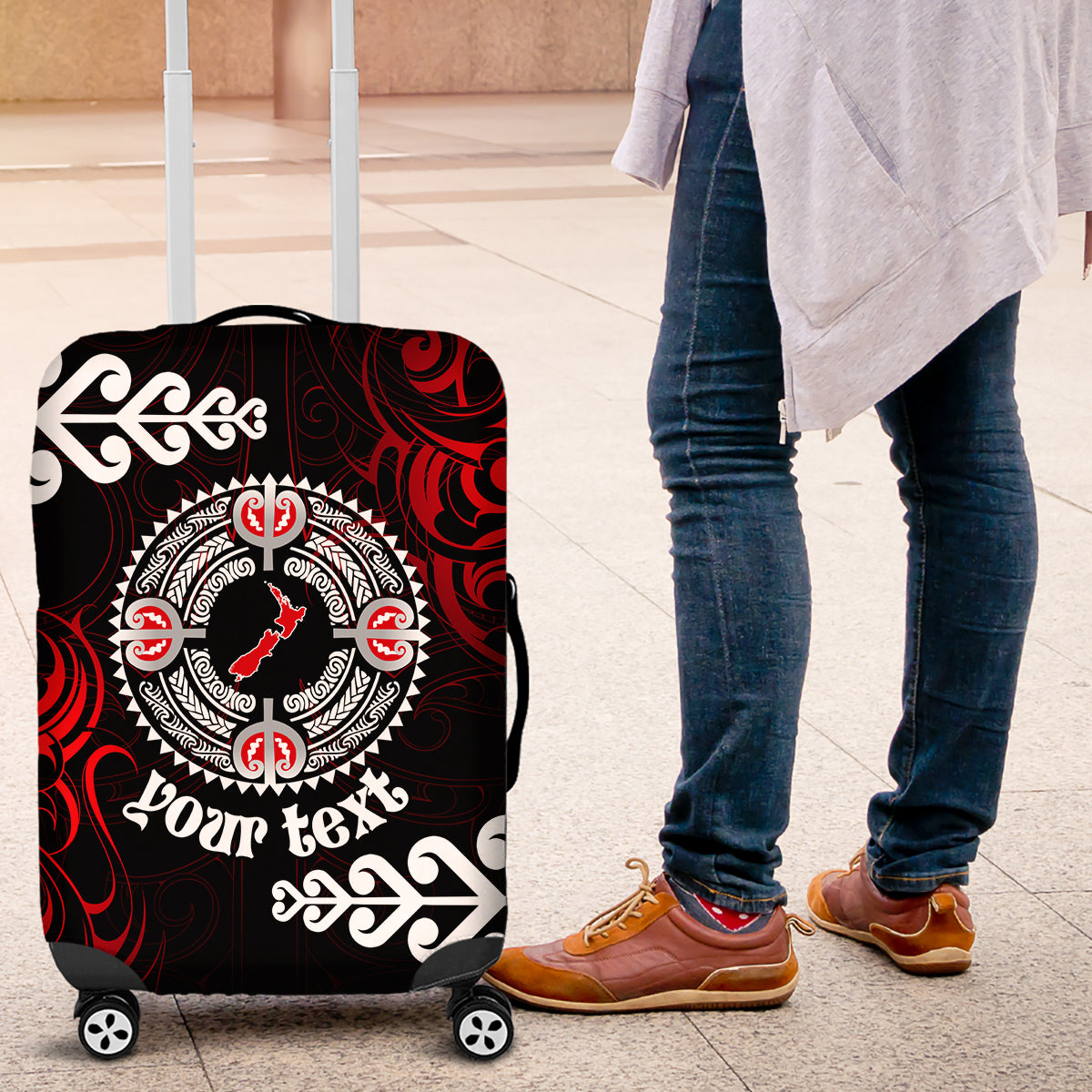 New Zealand Waitangi Day Personalised Luggage Cover Aotearoa Te Ra O Waitangi With Maori Tattoo LT9 Red - Polynesian Pride