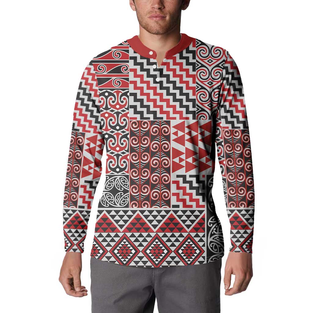 Aotearoa Kowhaiwhai Taniko Patchwork Motifs Button Sweatshirt LT9 - Polynesian Pride