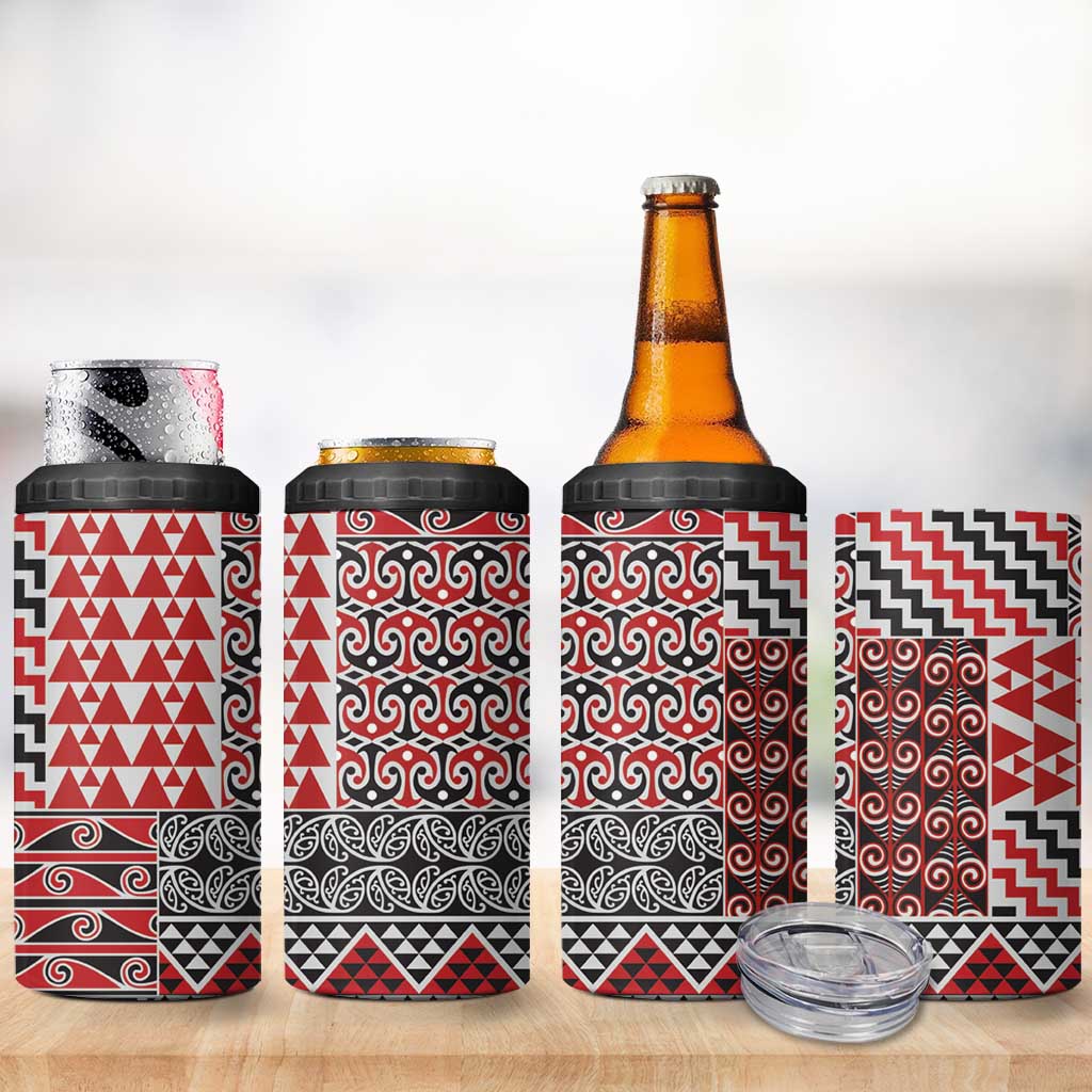 Aotearoa Kowhaiwhai Taniko Patchwork Motifs 4 in 1 Can Cooler Tumbler LT9 - Polynesian Pride
