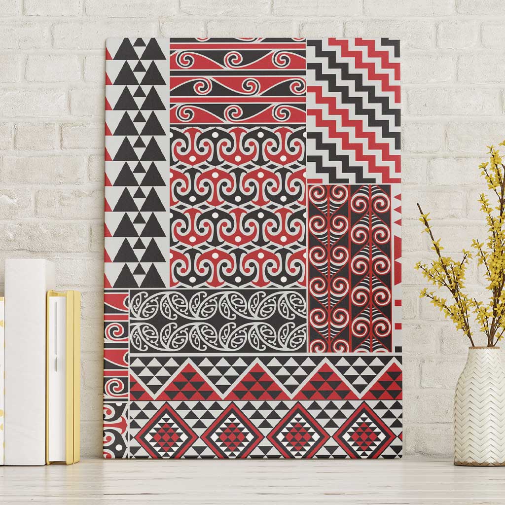 Aotearoa Kowhaiwhai Taniko Patchwork Motifs Canvas Wall Art LT9 Without Frame Red - Polynesian Pride