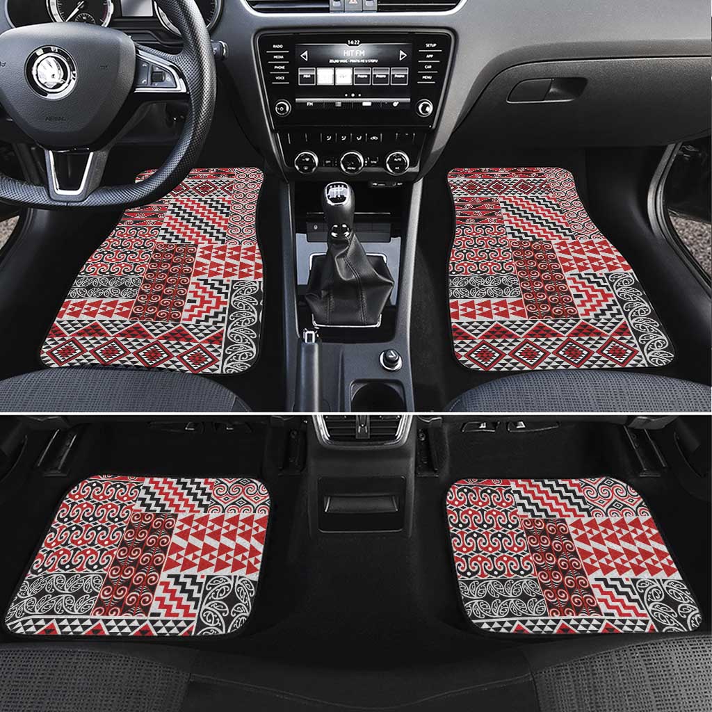 Aotearoa Kowhaiwhai Taniko Patchwork Motifs Car Mats LT9 Set 4pcs Red - Polynesian Pride