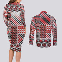 Aotearoa Kowhaiwhai Taniko Patchwork Motifs Couples Matching Long Sleeve Bodycon Dress and Long Sleeve Button Shirt LT9 - Polynesian Pride