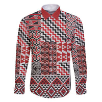 Aotearoa Kowhaiwhai Taniko Patchwork Motifs Family Matching Off The Shoulder Long Sleeve Dress and Hawaiian Shirt
