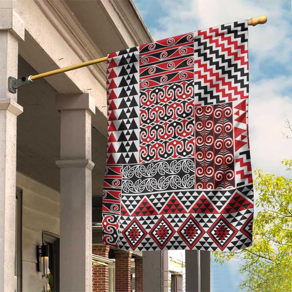 Aotearoa Kowhaiwhai Taniko Patchwork Motifs Garden Flag LT9 House Flag Red - Polynesian Pride