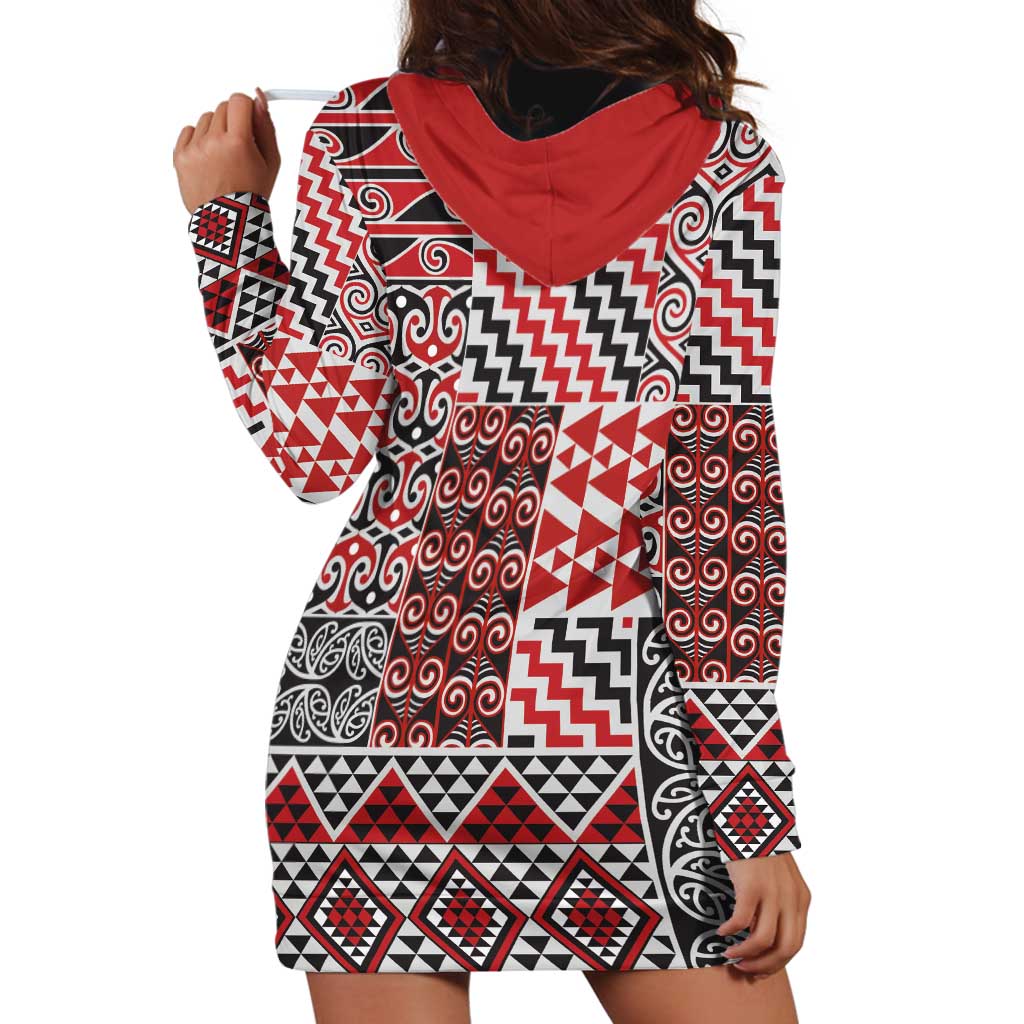 Aotearoa Kowhaiwhai Taniko Patchwork Motifs Hoodie Dress LT9 - Polynesian Pride
