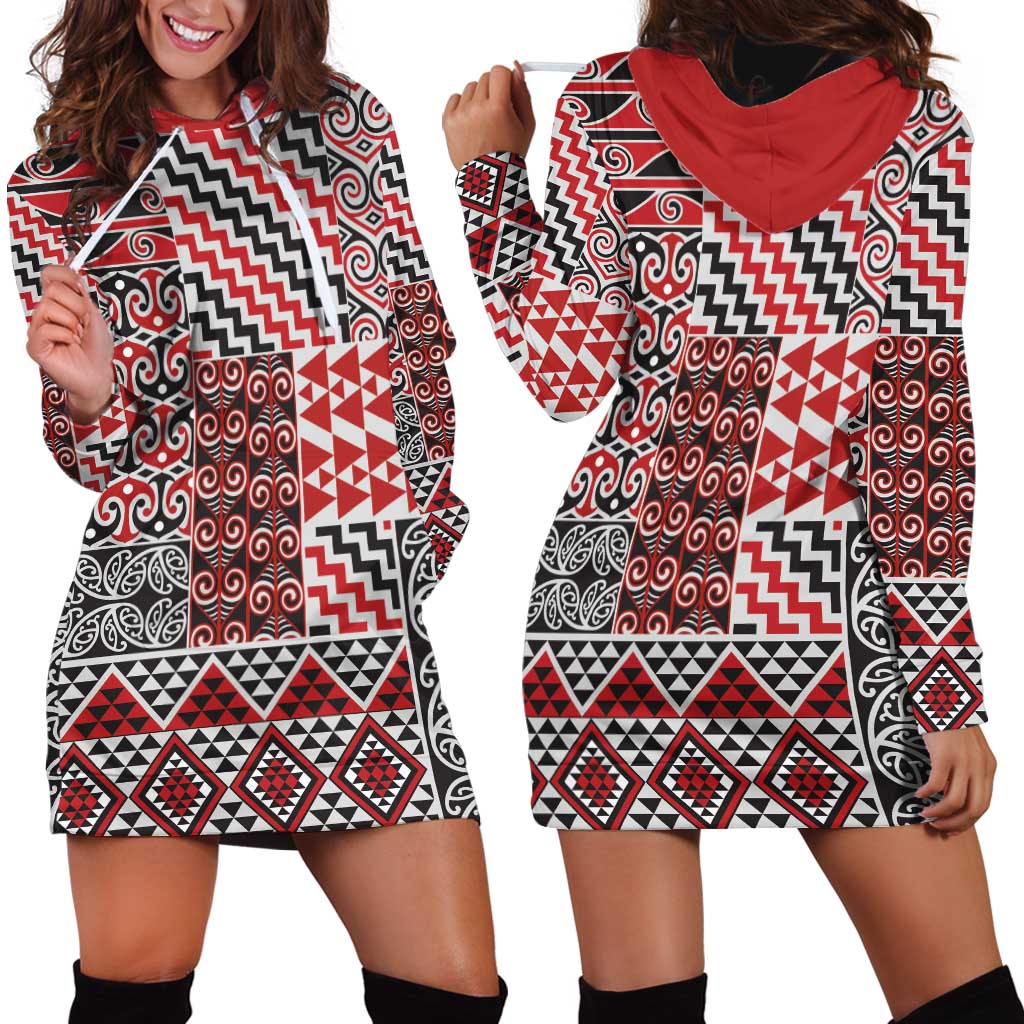 Aotearoa Kowhaiwhai Taniko Patchwork Motifs Hoodie Dress LT9 - Polynesian Pride