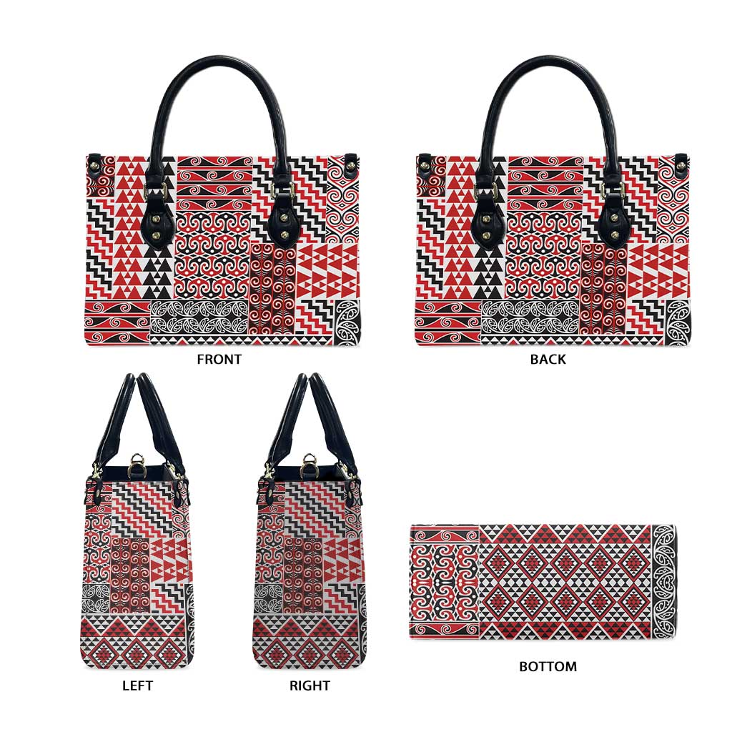 Aotearoa Kowhaiwhai Taniko Patchwork Motifs Leather Bag - Polynesian Pride