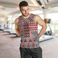 Aotearoa Kowhaiwhai Taniko Patchwork Motifs Men Tank Top LT9 Red - Polynesian Pride