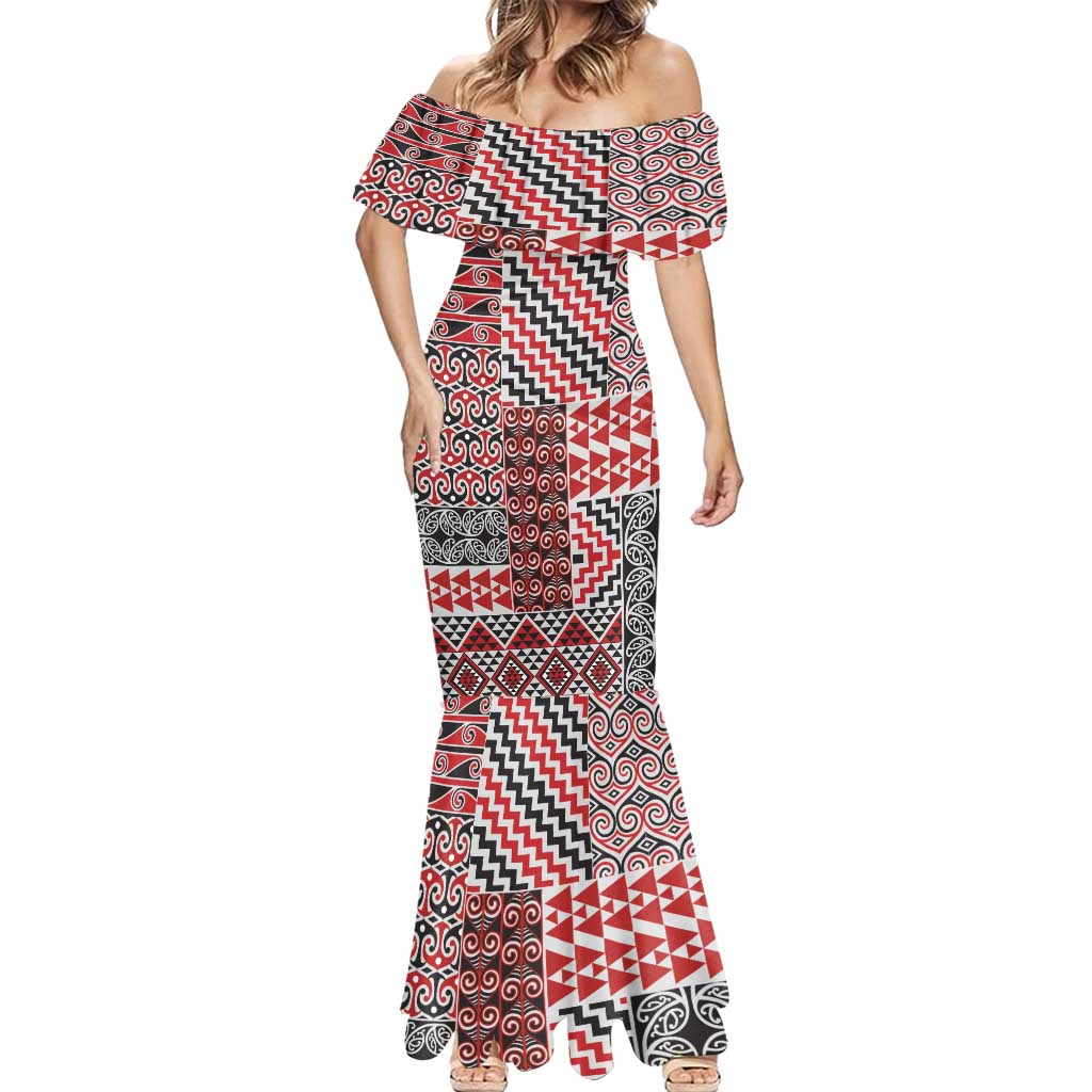 Aotearoa Kowhaiwhai Taniko Patchwork Motifs Mermaid Dress