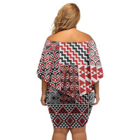 Aotearoa Kowhaiwhai Taniko Patchwork Motifs Off Shoulder Short Dress LT9 - Polynesian Pride