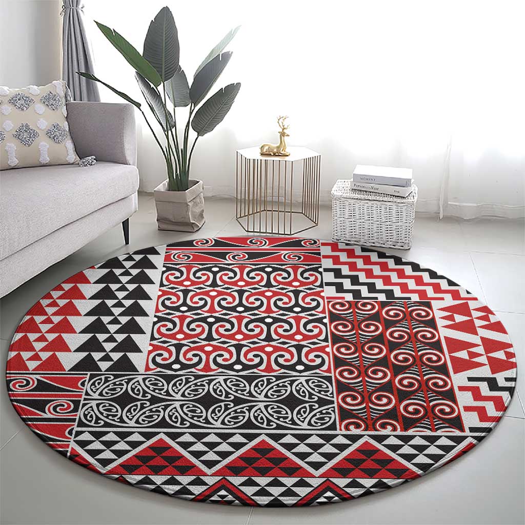 Aotearoa Kowhaiwhai Taniko Patchwork Motifs Round Carpet