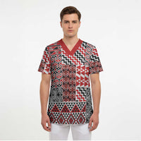 Aotearoa Kowhaiwhai Taniko Patchwork Motifs Scrub Top - Polynesian Pride