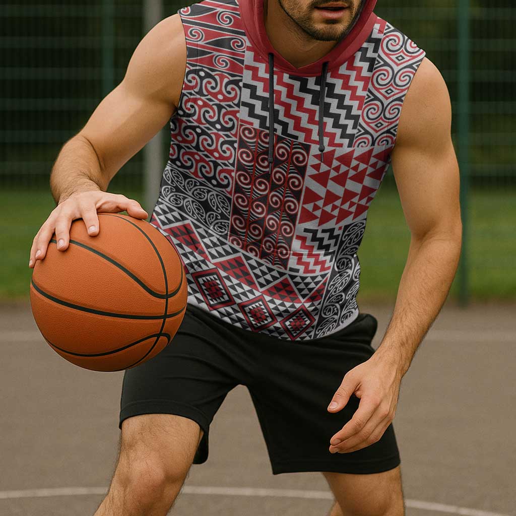 Aotearoa Kowhaiwhai Taniko Patchwork Motifs Sleeveless Hoodie - Polynesian Pride