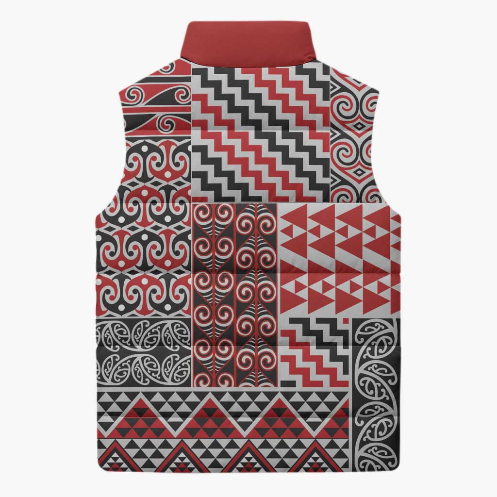 Aotearoa Kowhaiwhai Taniko Patchwork Motifs Sleeveless Puffer Jacket - Polynesian Pride