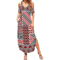 Aotearoa Kowhaiwhai Taniko Patchwork Motifs Summer Maxi Dress LT9 Women Red - Polynesian Pride