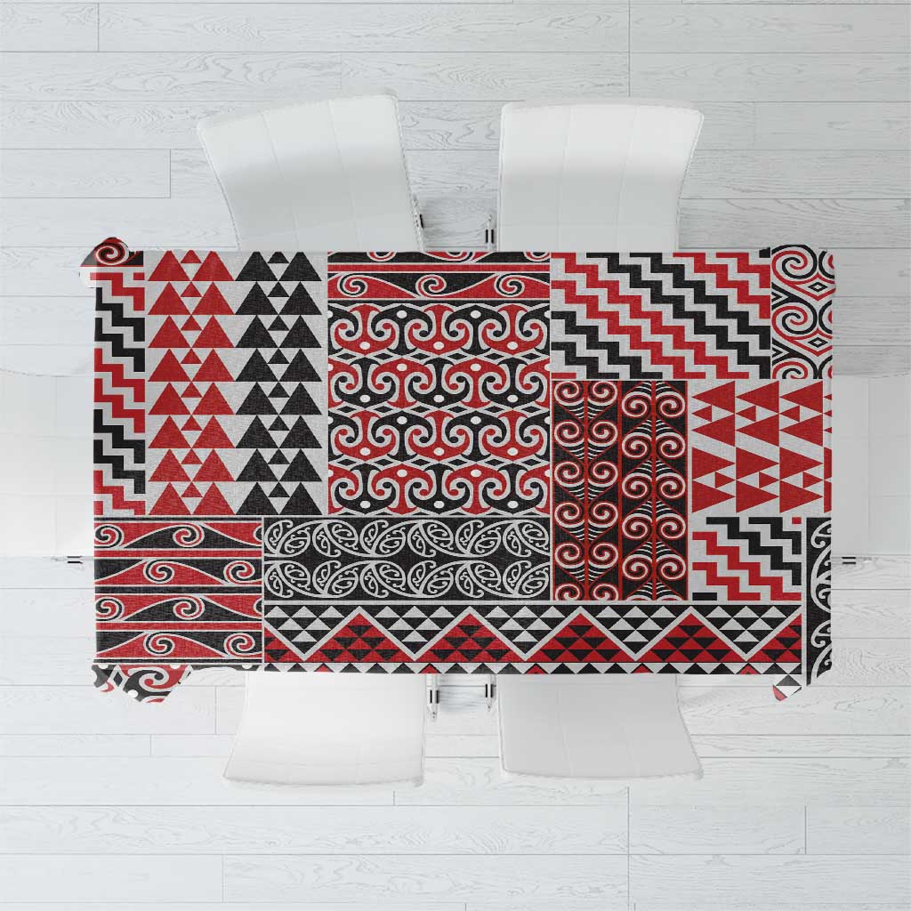 Aotearoa Kowhaiwhai Taniko Patchwork Motifs Tablecloth LT9 Red - Polynesian Pride