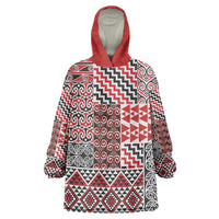 Aotearoa Kowhaiwhai Taniko Patchwork Motifs Wearable Blanket Hoodie LT9 One Size Red - Polynesian Pride