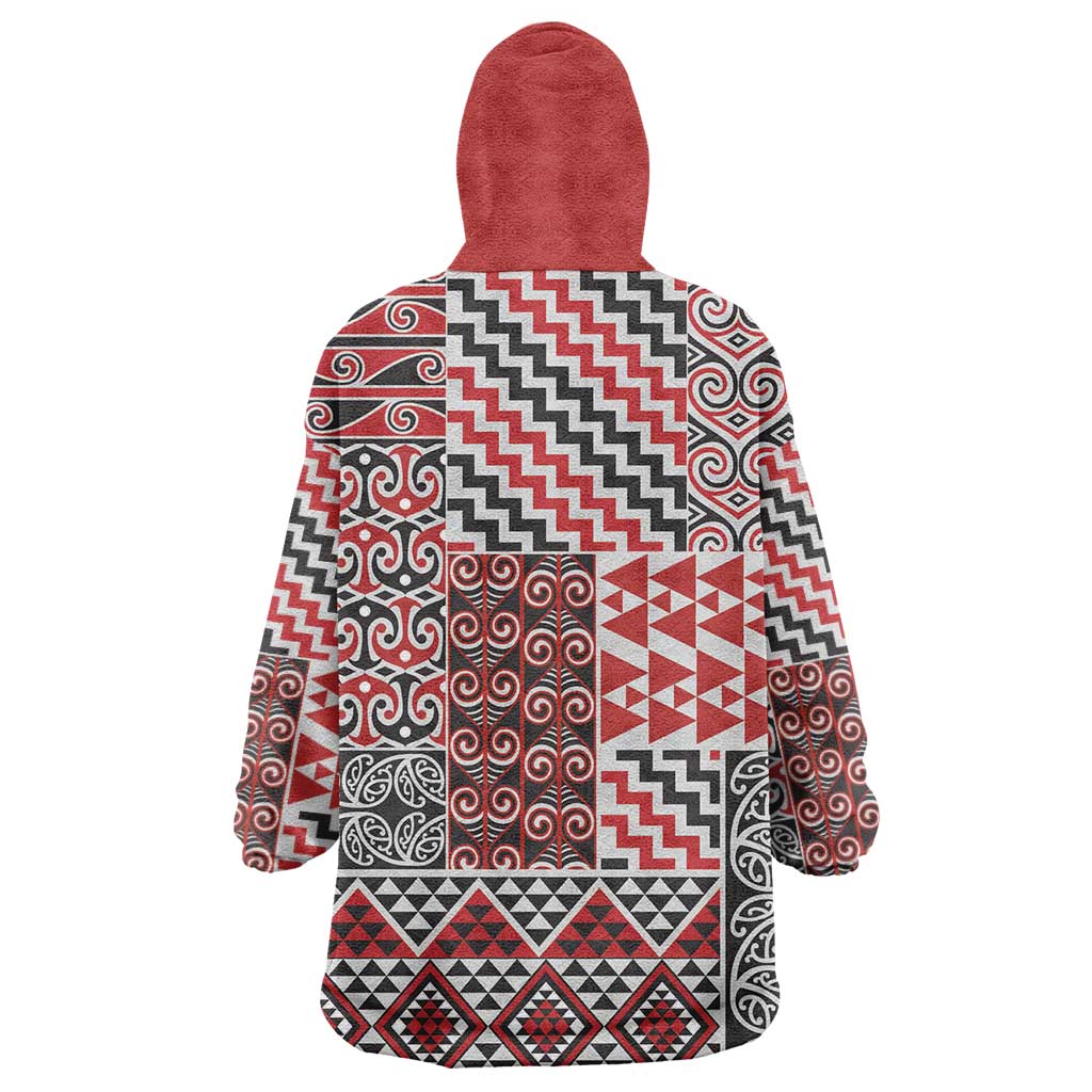 Aotearoa Kowhaiwhai Taniko Patchwork Motifs Wearable Blanket Hoodie LT9 - Polynesian Pride
