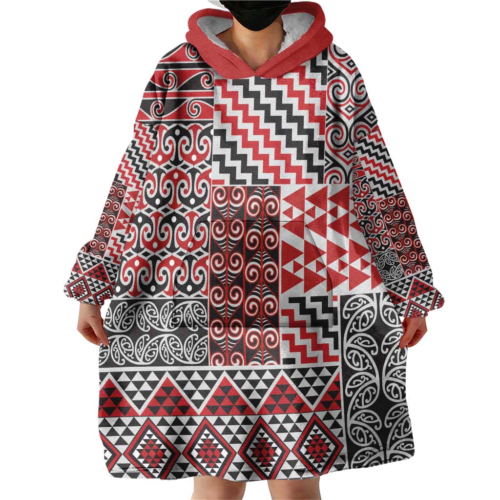 Aotearoa Kowhaiwhai Taniko Patchwork Motifs Wearable Blanket Hoodie LT9 - Polynesian Pride