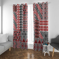 Aotearoa Kowhaiwhai Taniko Patchwork Motifs Window Curtain LT9 With Grommets Red - Polynesian Pride