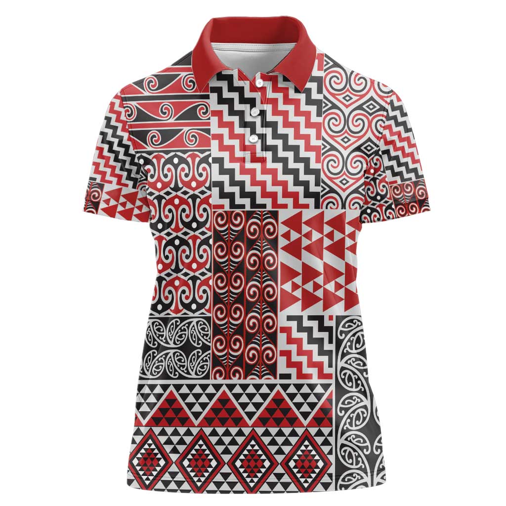 Aotearoa Kowhaiwhai Taniko Patchwork Motifs Women Polo Shirt